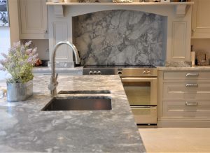 Bianco Eclypsia Quartz Worktops with Splash back and Matching island